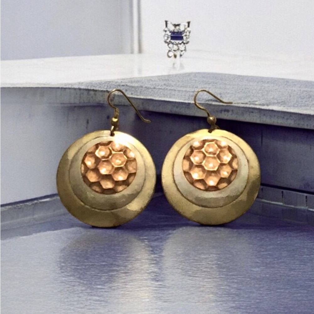 Gold and Orange Layered Drop Earrings